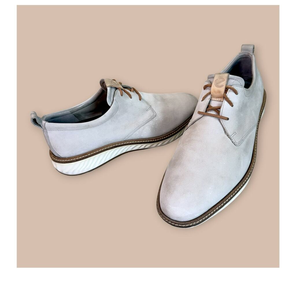 ECCO ST.1 Hybrid Leather Oxford Laced Up Dress Shoes Mens Size 10 Light Gray